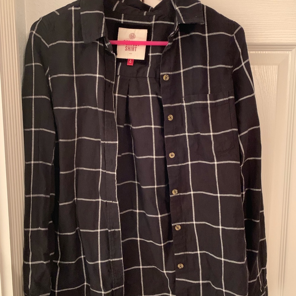 black plaid button up